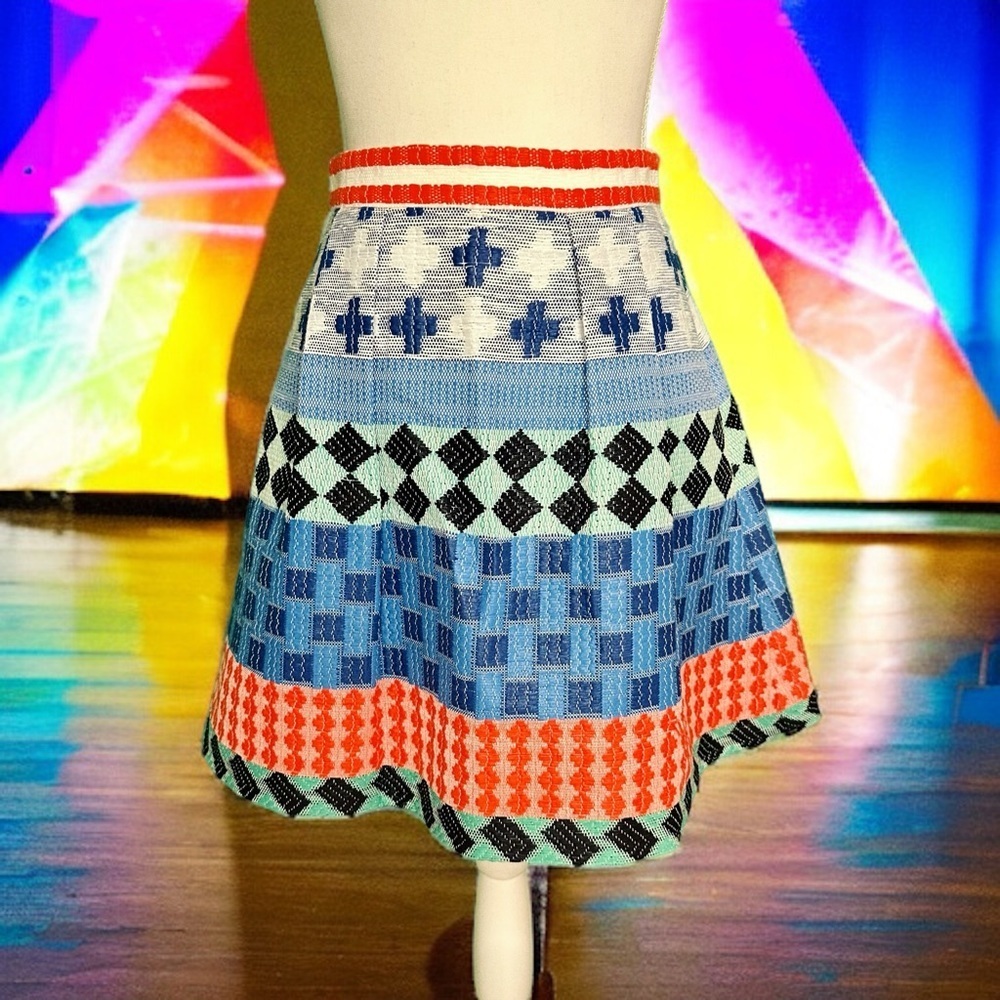 Novis Multicolor Woven Jacquard Pleated A-Line Skirt Resort 2015 Collection SZ6